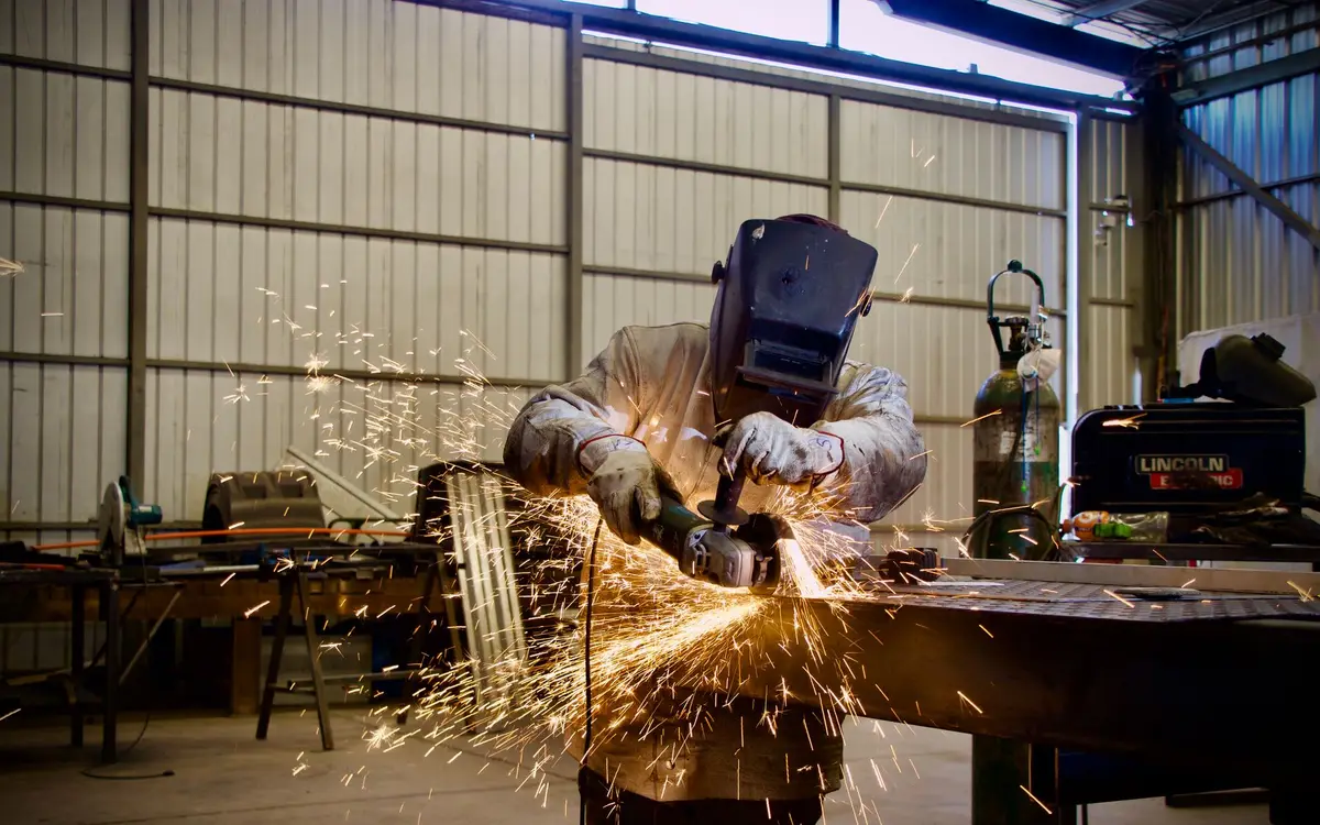 Metal fabrication work on a steel part