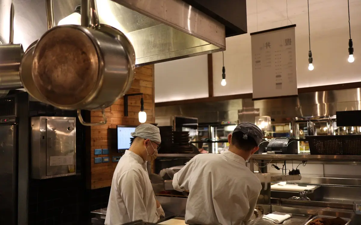 Brigade work in a restaurant kitchen