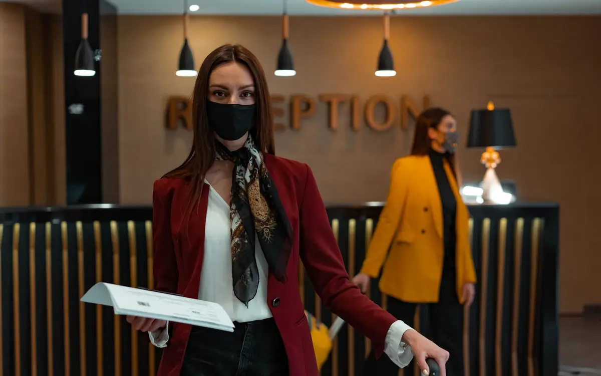 The reception desk of a hotel