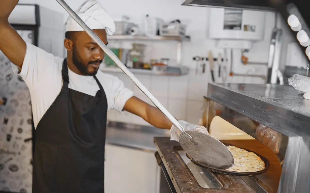 Baking pizzas in an oven