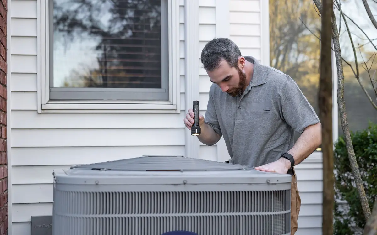 Checking an outdoor air-conditioning unit