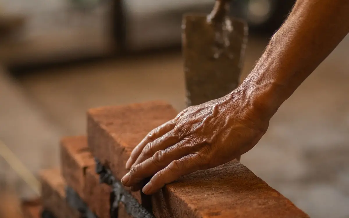 Montage d'un mur en briques sur un chantier